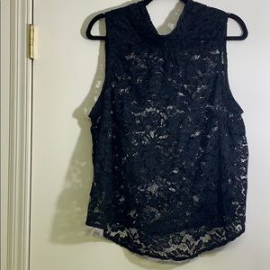 Black Lace Mock Neck Sleeveless Top